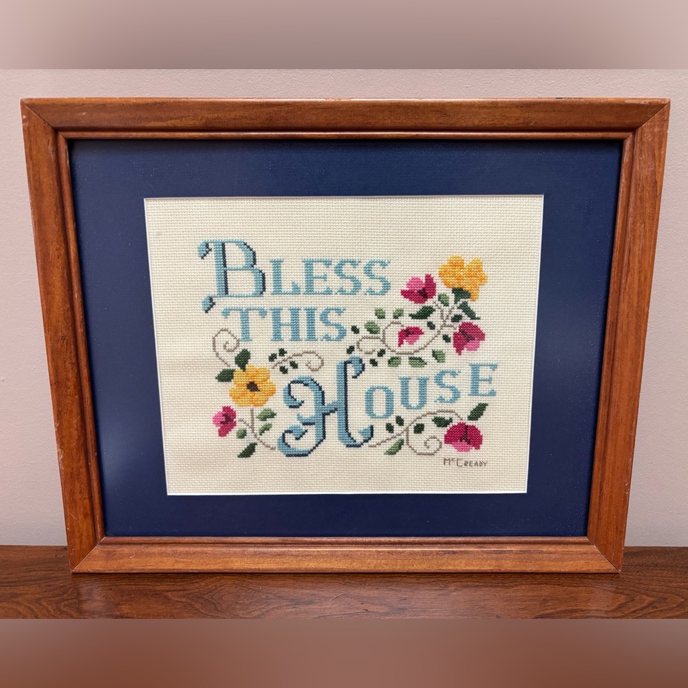 Lovely Framed Cross Stitch - “Bless This House”